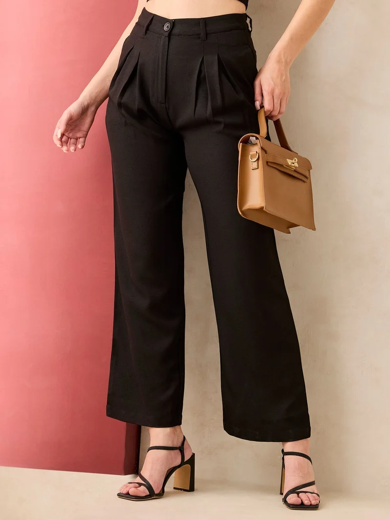 أوجيدر بنطلون واسع عالي الخصر أسود